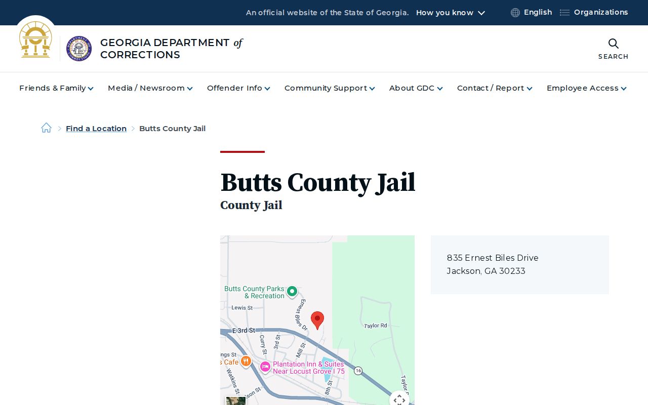 Official GDC listing for Butts County Jail